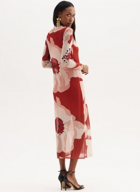 Vestido Midi Tule Estampado Flores de Inverno Flor de Lis - Foto 2