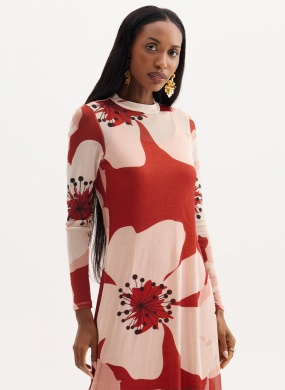 Vestido Midi Tule Estampado Flores de Inverno Flor de Lis - Foto 3