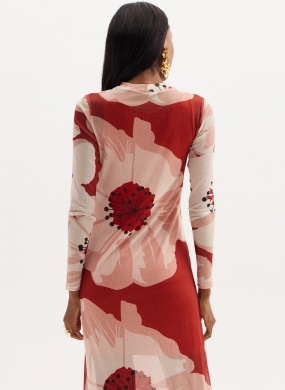 Vestido Midi Tule Estampado Flores de Inverno Flor de Lis - Foto 4