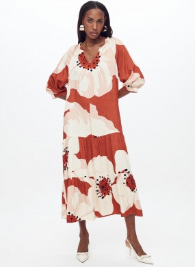 Vestido Midi Estampado Flores de Inverno Flor de Lis - Foto 1