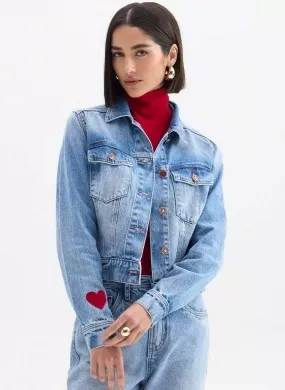 Jaqueta Jeans Trucker Com Aplicações Flor De Lis - Foto 1