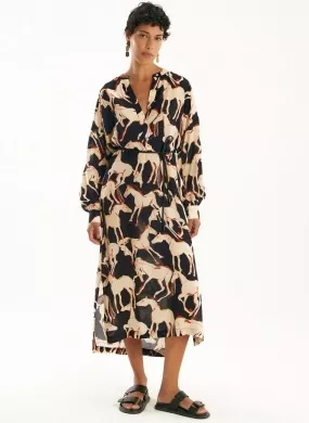 Vestido Chemisier Estampado Caballos Cantão - Foto 1