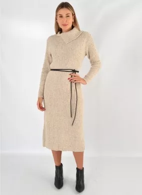 Vestido Midi Em Tricot Cor Linho Papiro Bana Bana - Foto 1