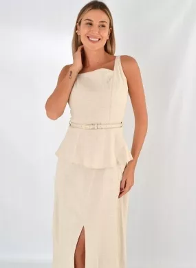 Vestido Midi Peplum Cor Natural Bana Bana - Foto 2