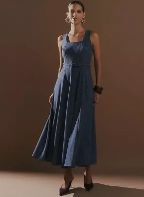 Vestido Alfaiataria Risca de Giz Marinho MX Fashion - Foto 2