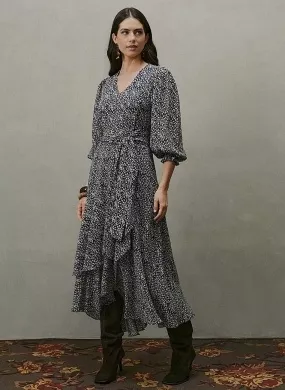 Vestido Midi Crepe Estampado Marinho MX Fashion - Foto 1