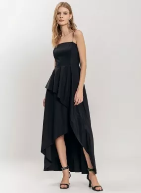Vestido Longo Com Transpasse Em Tafetá Preto Lez a lez - Foto 1