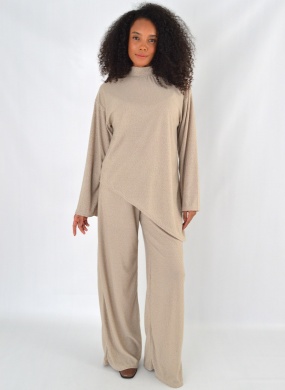 Conjunto Comfy Blusa Assim�trica Lez a Lez Bege - Foto 1