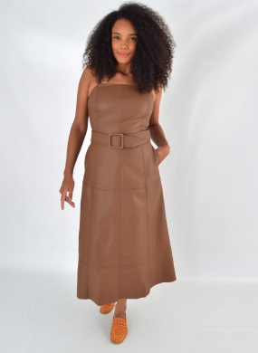 Vestido Midi Agata Em Pu Marrom Alice  - Foto 1