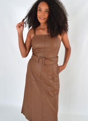 Vestido Midi Agata Em Pu Marrom Alice  - Foto 2