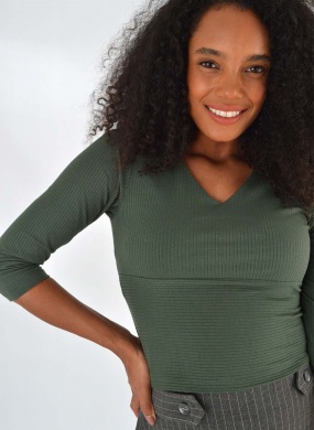 Blusa Cropped Canelada Del Amo Verde - Foto 2
