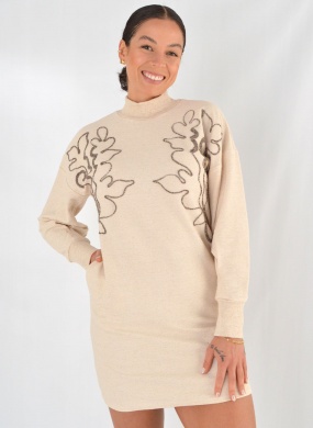 Vestido Curto Em Moletinho Cor Natural Haes - Foto 1