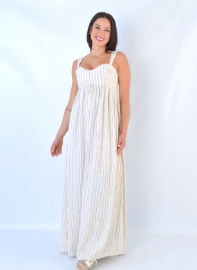 Vestido Longo Listrado Flor de lis - Foto 1