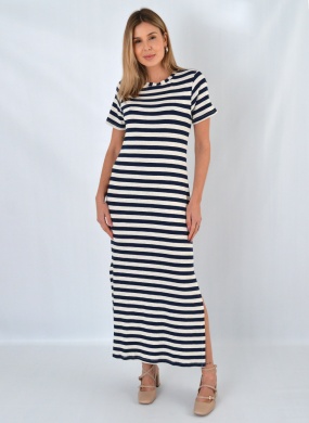 Vestido Rib Listrado Haya - Foto 1