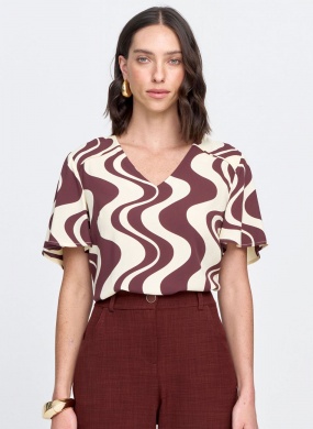 Blusa Viscocrepe Marrom Seiki - Foto 1
