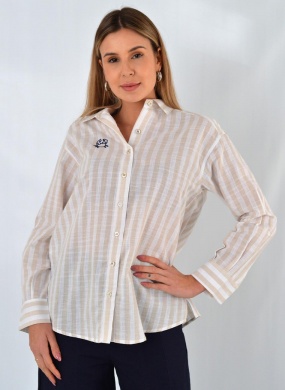 Camisa Listrada Bege Citt� - Foto 1