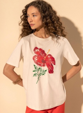 Blusa T-shirt Com Alica��es Bege Lez a Lez - Foto 1