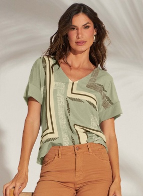 Blusa Crepe Verde Gatos e Atos - Foto 1