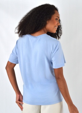 Blusa Viscose Frente Bordada Azul Seiki  - Foto 2