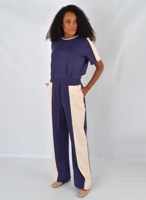 Conjunto Viscose Globe Azul Marinho Detalhes em Off-White - Foto 3