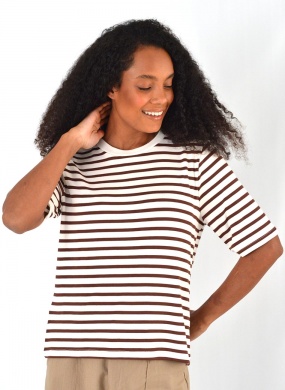 Blusa Globe Listrada Marrom Em Malha De Viscose  - Foto 1
