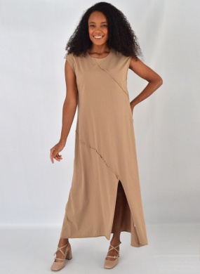 Vestido Regata Recortes Em Algod�o Caqui Cant�o - Foto 1