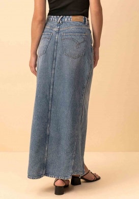Saia Jeans Longa De Cintura Alta Com Fenda E Recortes Lez a Lez - Foto 3