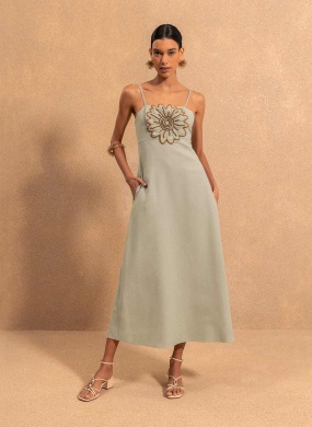 Vestido De Al�as Finas Com Maxi Flor e Decote Reto Lez a Lez - Foto 3