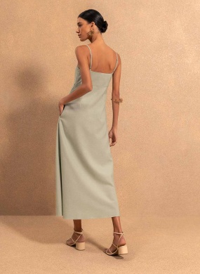 Vestido De Al�as Finas Com Maxi Flor e Decote Reto Lez a Lez - Foto 4