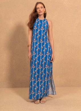Vestido Longo Estampado Com Al�as Cruzadas Nas Costas Lez a Lez - Foto 2