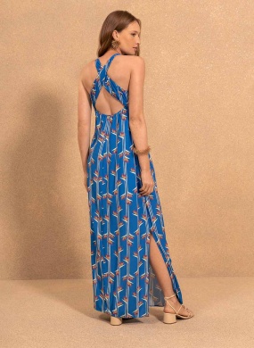 Vestido Longo Estampado Com Al�as Cruzadas Nas Costas Lez a Lez - Foto 3