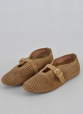 Sapatilha Couro Camur�a Camel Corte a laser 5� Espa�o - Foto 1