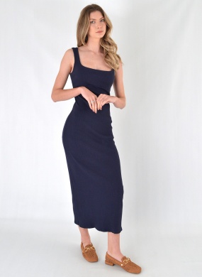 Vestido Azul Marinho Canelado Flor de Lis - Foto 1