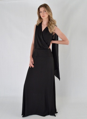 Vestido Longo Transpassado Com Faixas Posteriores Preto Lez a lez - Foto 1