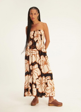 Vestido longo tomara que caia estampado espat�dea cant�o - Foto 1