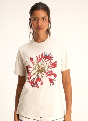 T-shirt areia bordada flores Cant�o - Foto 1