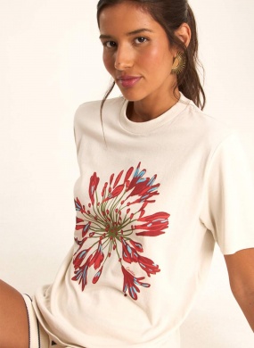 T-shirt areia bordada flores Cant�o - Foto 3