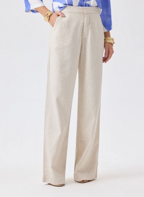 Cal�a Feminina Agata Wide Leg Linho Flor de Lis - Foto 1