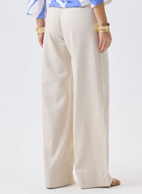 Cal�a Feminina Agata Wide Leg Linho Flor de Lis - Foto 2