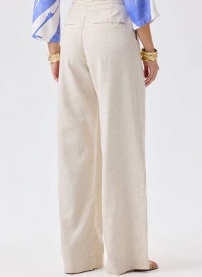 Cal�a Feminina Agata Wide Leg Linho Flor de Lis - Foto 3