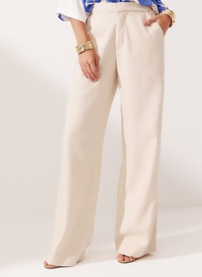 Cal�a Feminina Agata Wide Leg Linho Flor de Lis - Foto 4