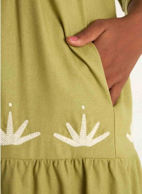 Vestido Amplo Linho Bordado Cant�o - Foto 6