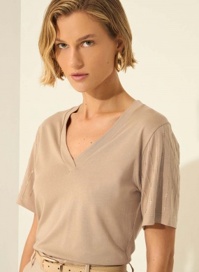 Blusa Bege Liocel Lez a Lez - Foto 2