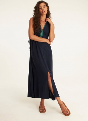 Vestido Linho Leve Azul Marinho Cant�o - Foto 1