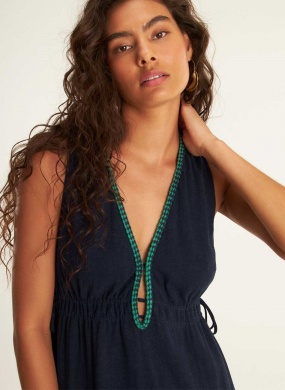 Vestido Linho Leve Azul Marinho Cant�o - Foto 3