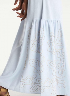 Vestido Longo Linho Bordado Azul Cant�o - Foto 8