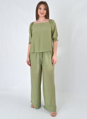 Conjunto Shantung Verde Gatos e Atos - Foto 1