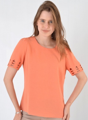Blusa Detalhe Manga Mosaique Salm�o - Foto 1