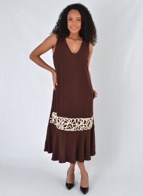 Vestido Marrom Midi Haes Nina com Bolsos - Foto 1