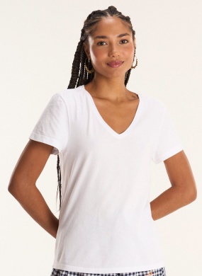T-shirt Algod�o B�sica Branca Cant�o - Foto 1